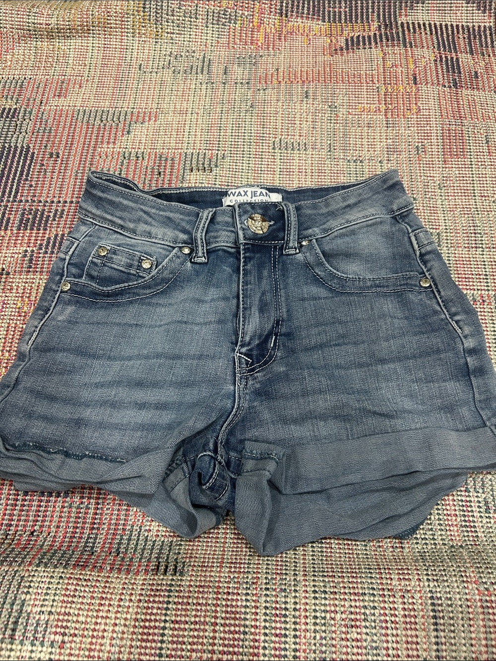 Wax Jean Distressed Faded Blue Denim Shorts